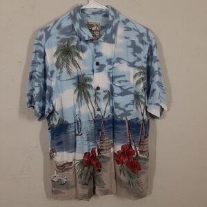 Steve Barrys Hawaiian Shirt Adult Medium Rayon Classic Short Sleeve Aloha Beach